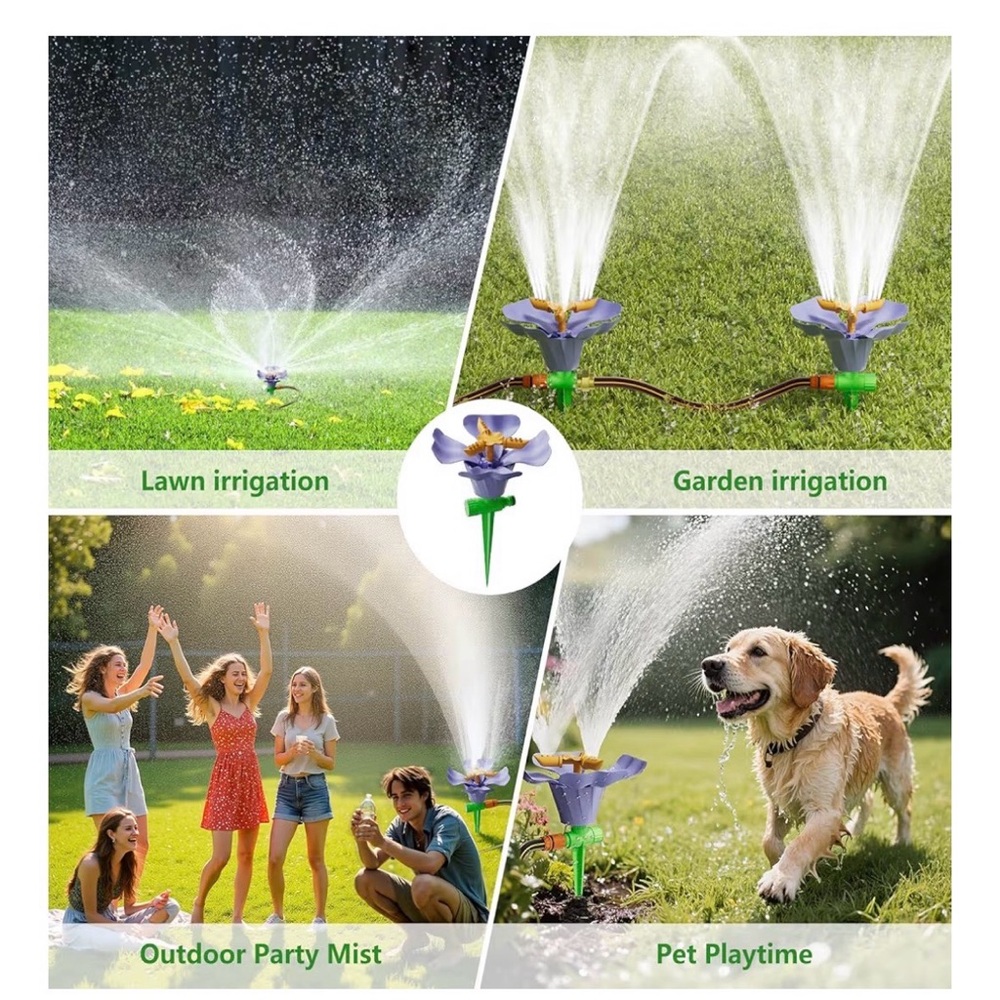 Rotating Flower Garden Sprinkler for Yard Multiple Spray Modes Easy Hose Hook - Picture 13 of 16